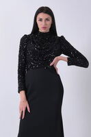 Siyah Üst Pul Payet Alt Krep Tesettür Abiye 6502497.01 - 7