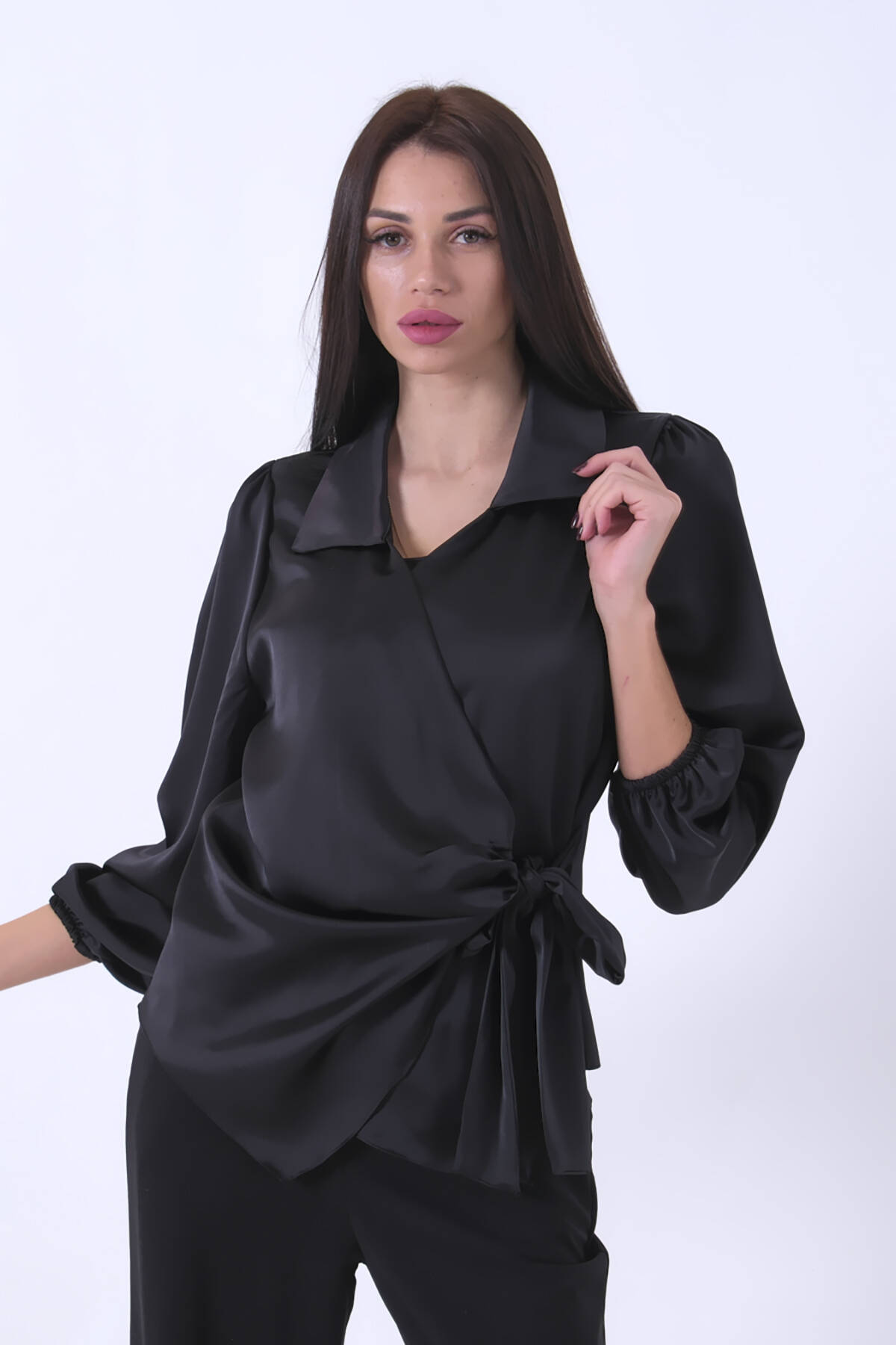Siyah Yandan Bağlamalı Şifon Bluz 41620062.01 - Ardanewline (1)