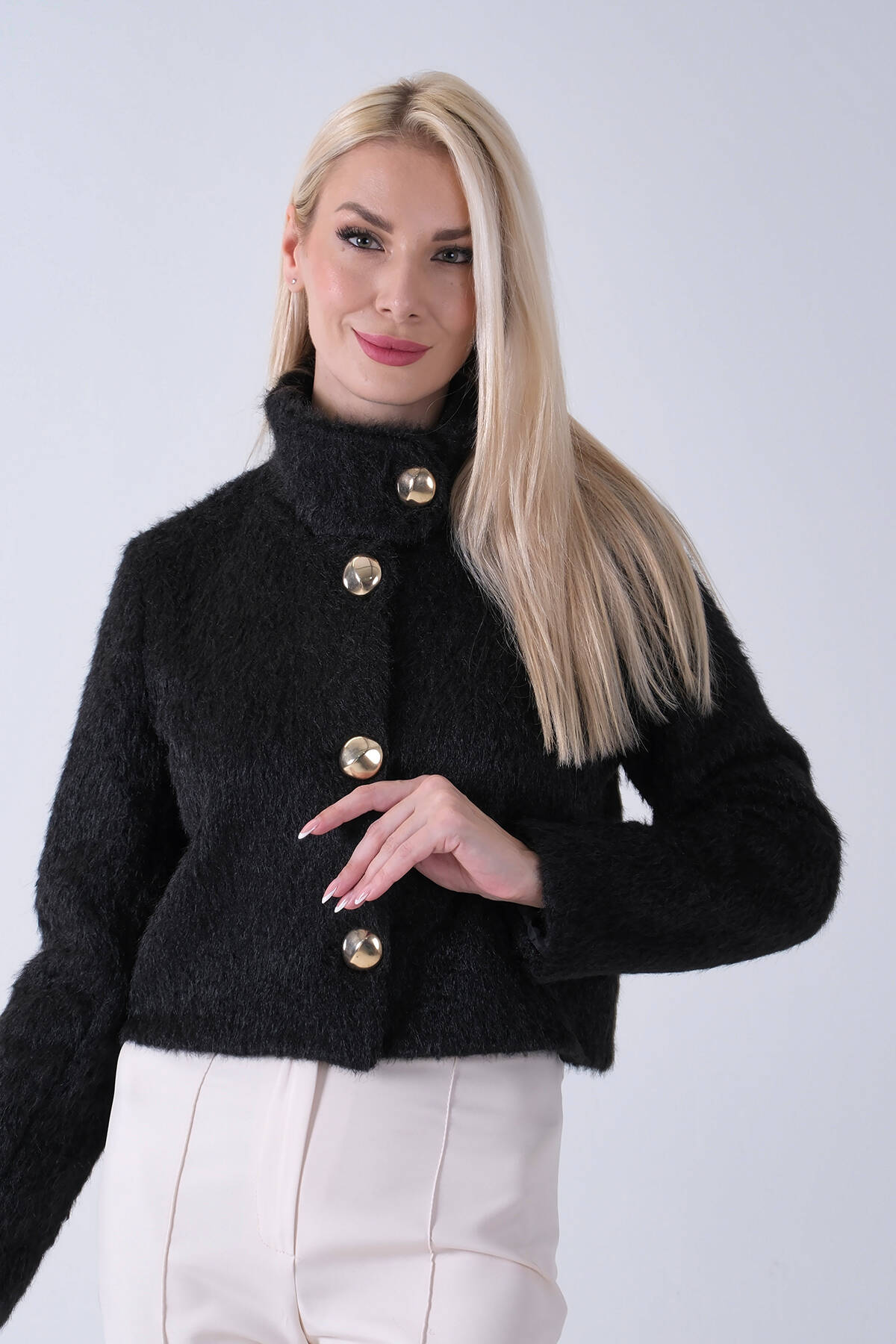 Siyah Yarım Balıkçı Yaka 4 Düğmeli Kaşe Yün Ceket 5307121.01 - Ardanewline