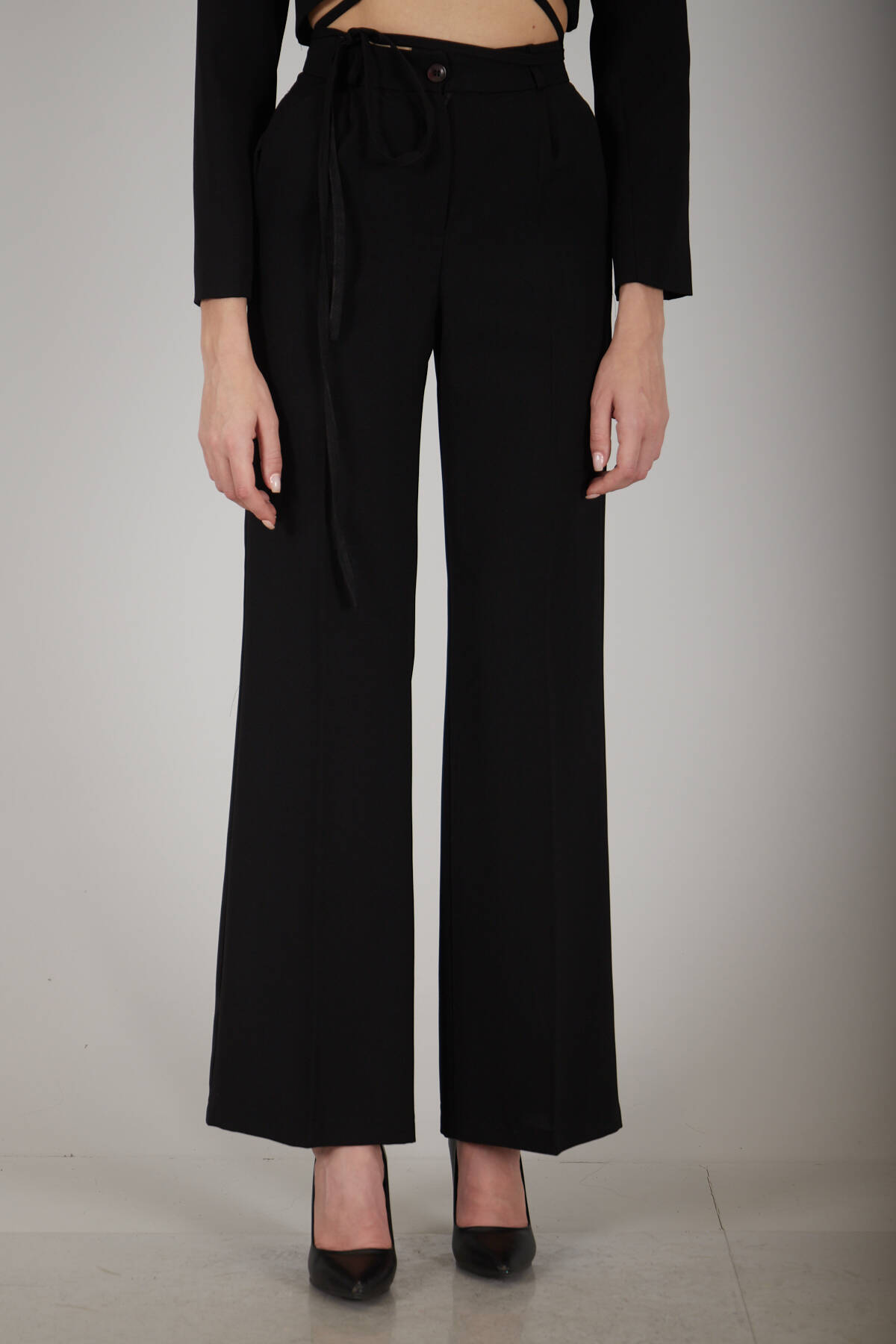 Siyah Yüksek Bel Pileli Palazzo Pantolon 0102066.01 - Ardanewline (1)