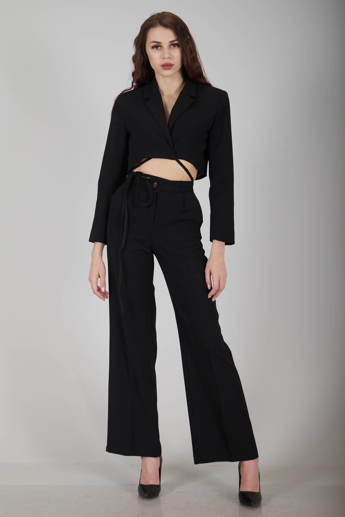 Siyah Yüksek Bel Pileli Palazzo Pantolon 0102066.01 - Ardanewline