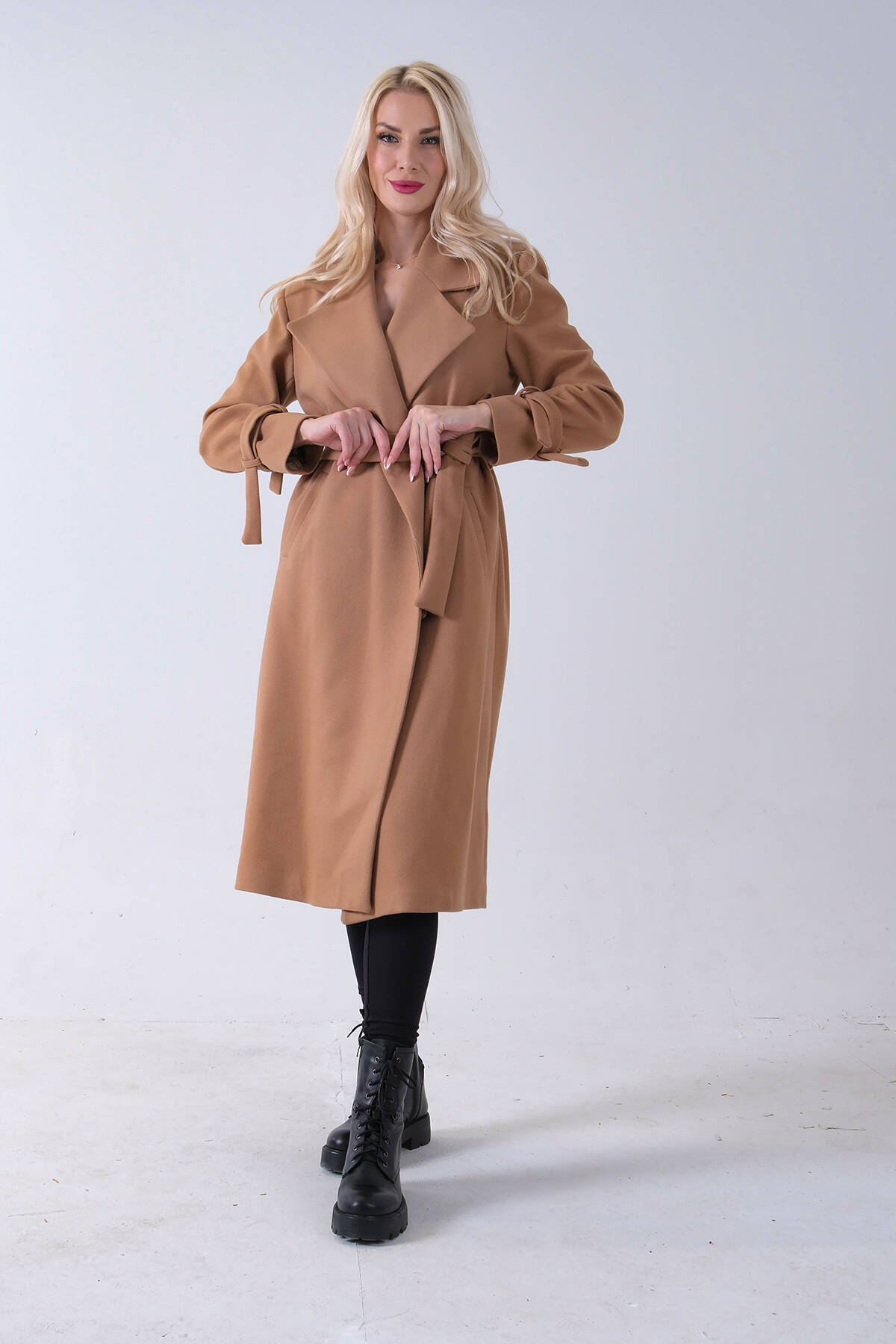 Sütlü Kahve Kol Bağlamalı Seyyar Kuşaklı Uzun Kaşe Kaban 41630051.374 - Ardanewline