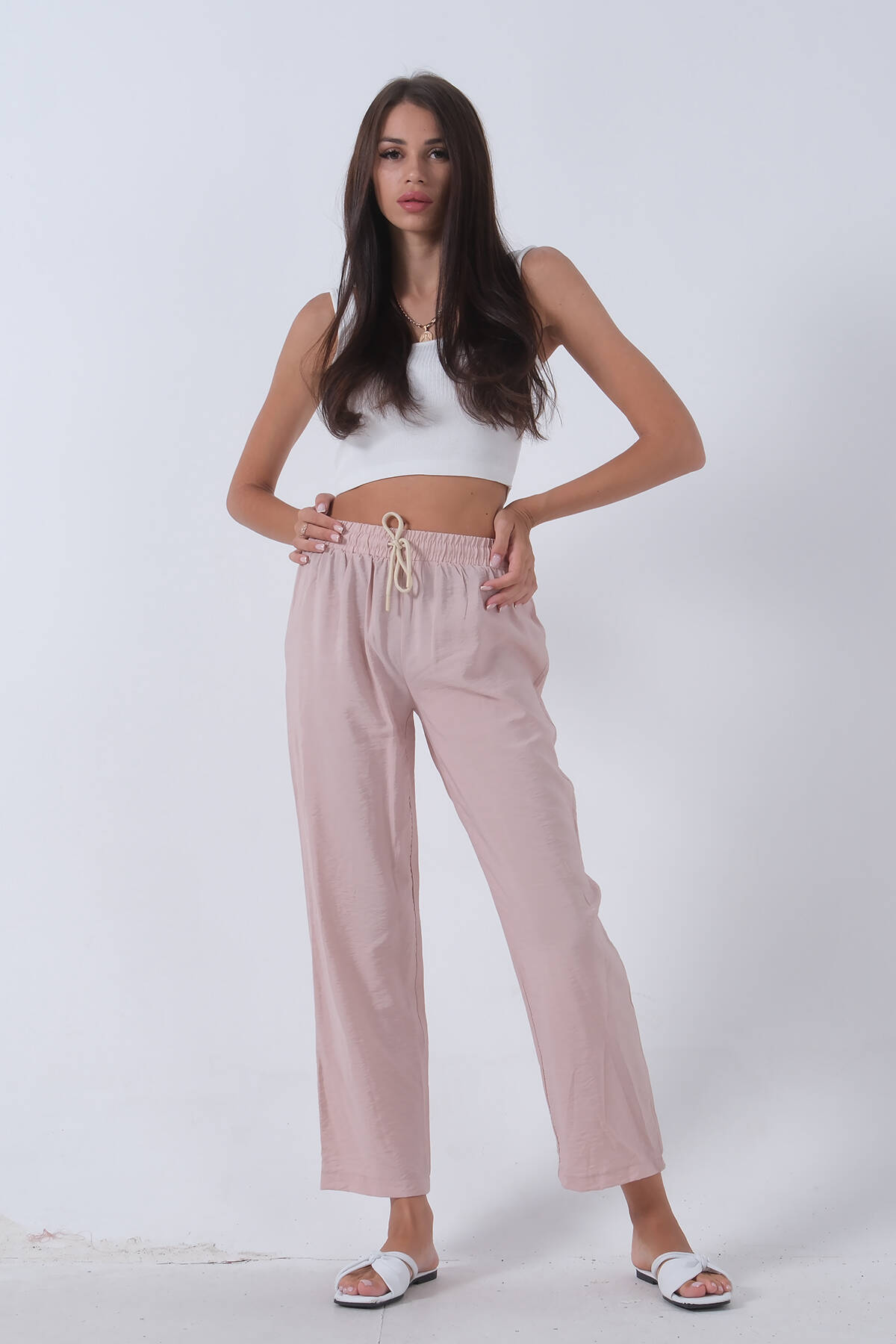 Taş Belden Bağlamalı Lastikli Keten Pantolon 0803447.50 - Ardanewline