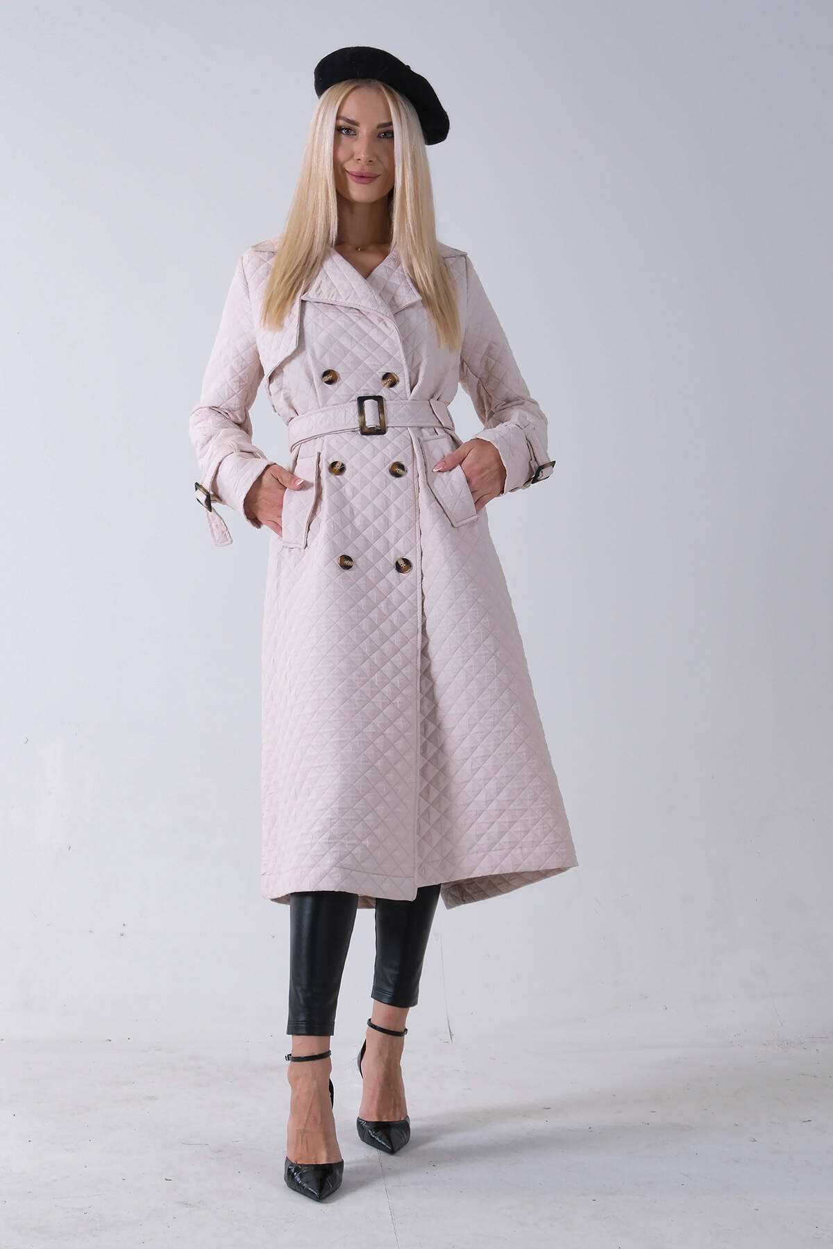 Taş Beli Kemerli Düğme Kapamalı Kapitone Desenli Trenç 44520205.50 - Ardanewline