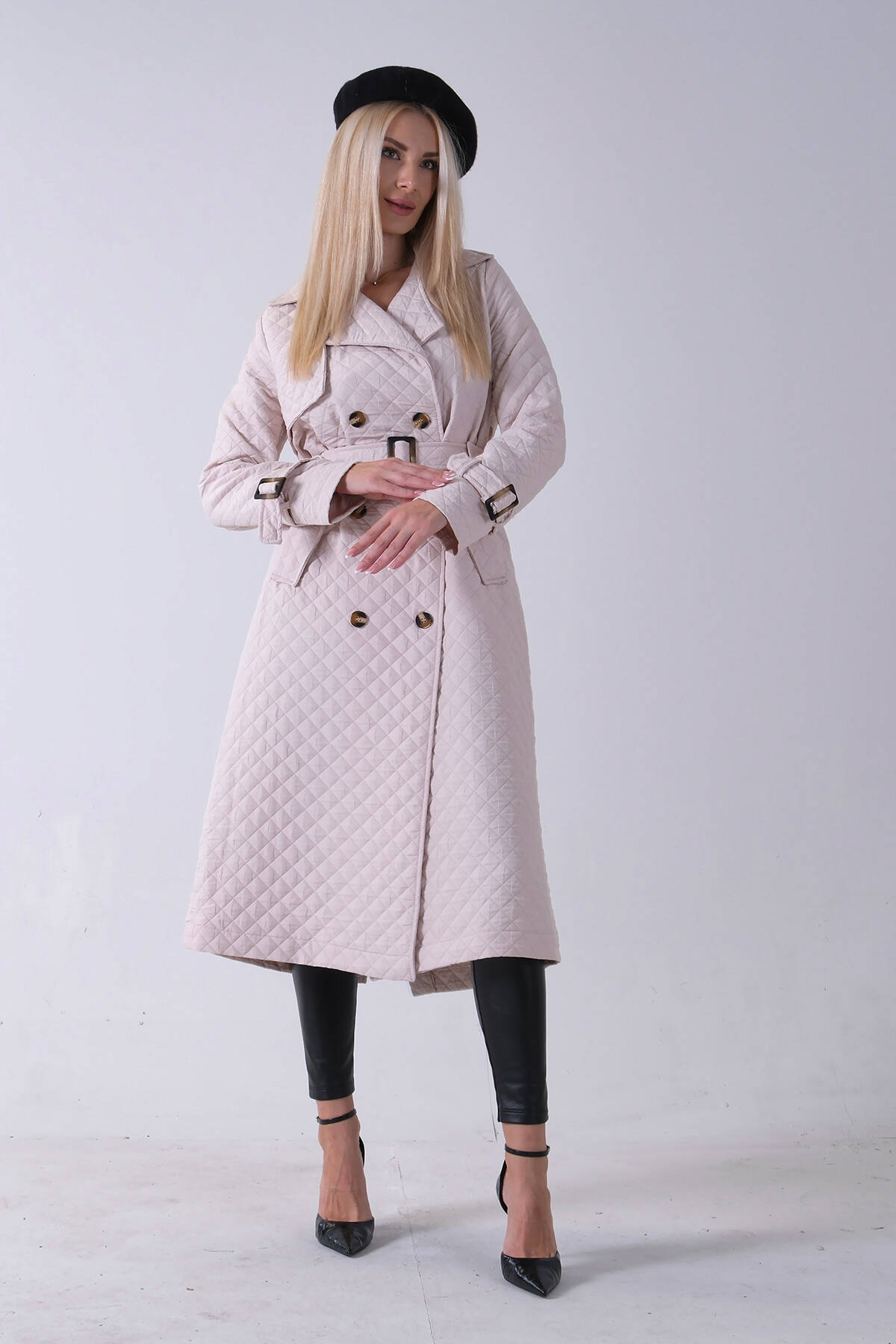 Taş Beli Kemerli Düğme Kapamalı Kapitone Desenli Trenç 44520205.50 - Ardanewline (1)