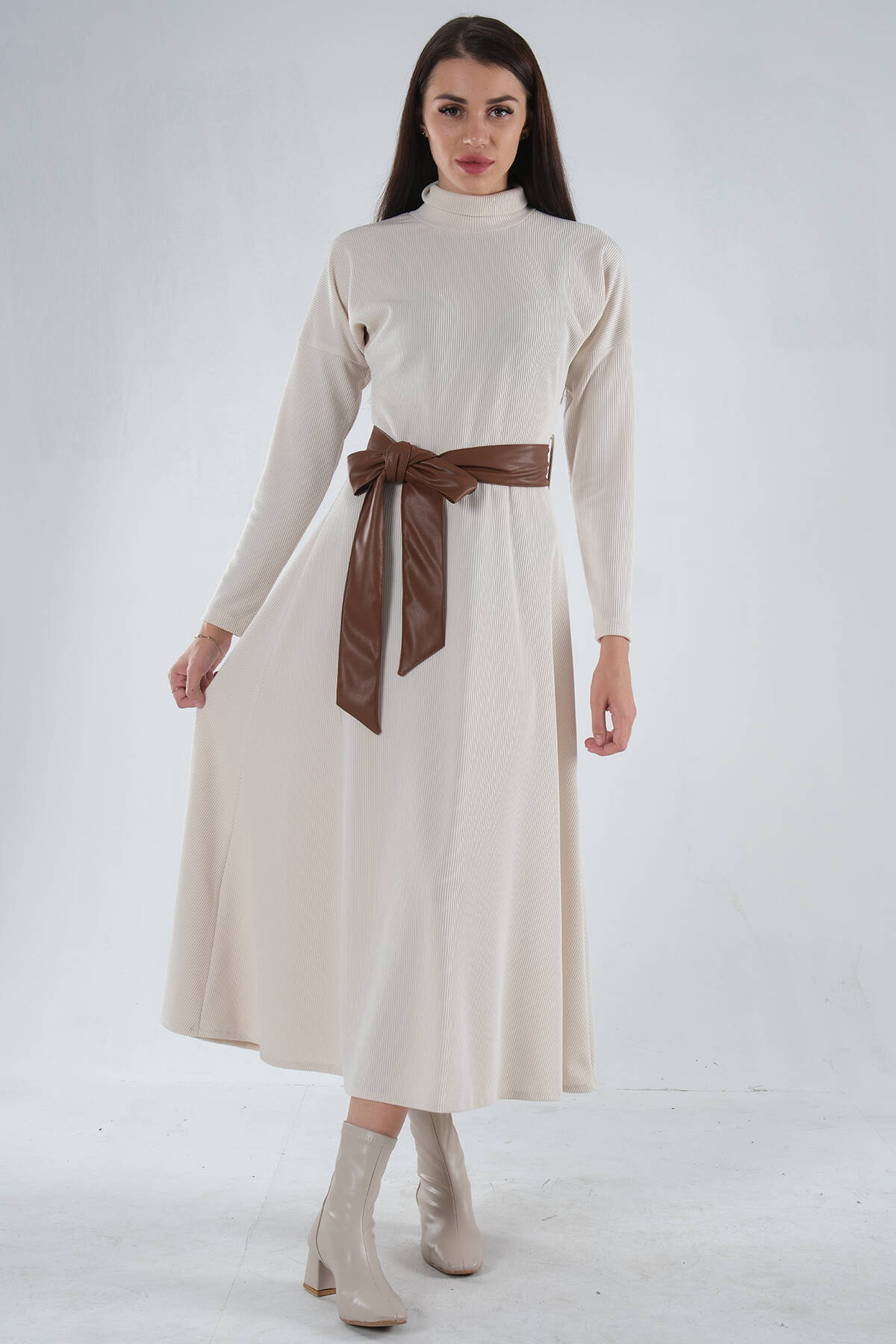 Taş Beli Kemerli Örme Elbise 0104030.50 - Ardanewline