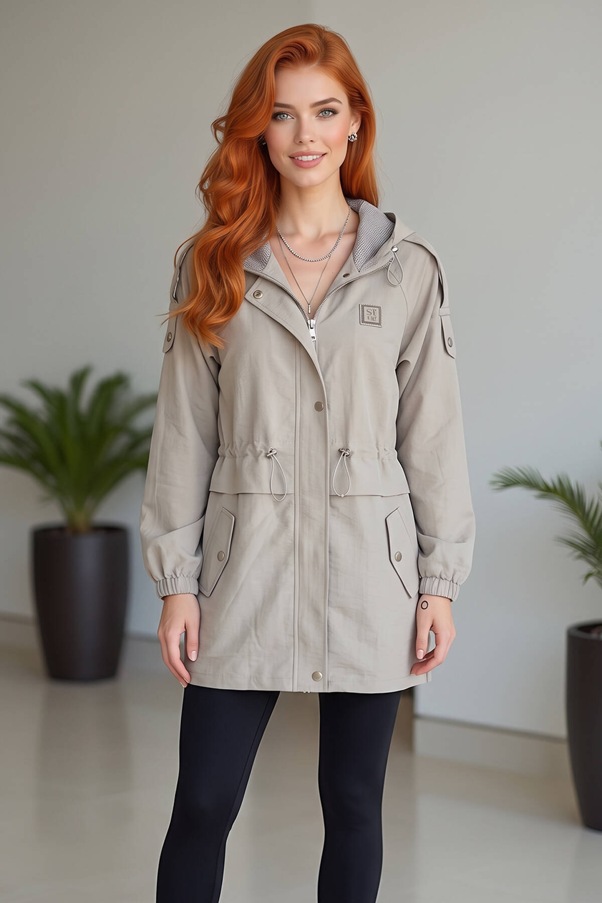 Taş Beli Lastikli Yandan Cepli Gizli Fermuarlı Kapüşonlu Trençkot 4701634.50 - Ardanewline