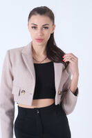 Taş Kruvaze Yaka Kaşe Crop Astarlı Blazer Ceket 0105125.50 - 1