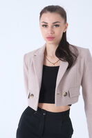 Taş Kruvaze Yaka Kaşe Crop Astarlı Blazer Ceket 0105125.50 - 4