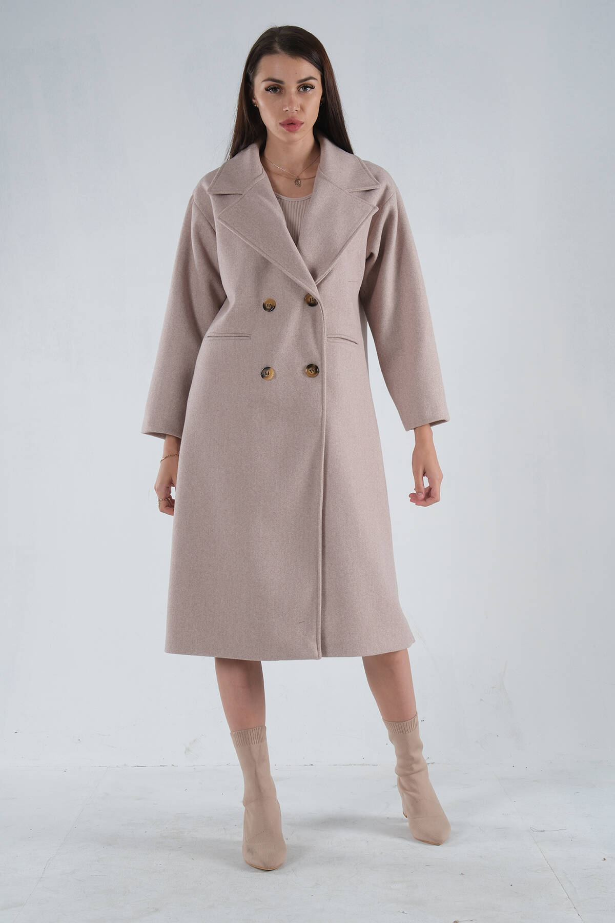 Taş Önden Düğmeli Oversize Örme Kaşe Kaban 0108068.50 - Ardanewline