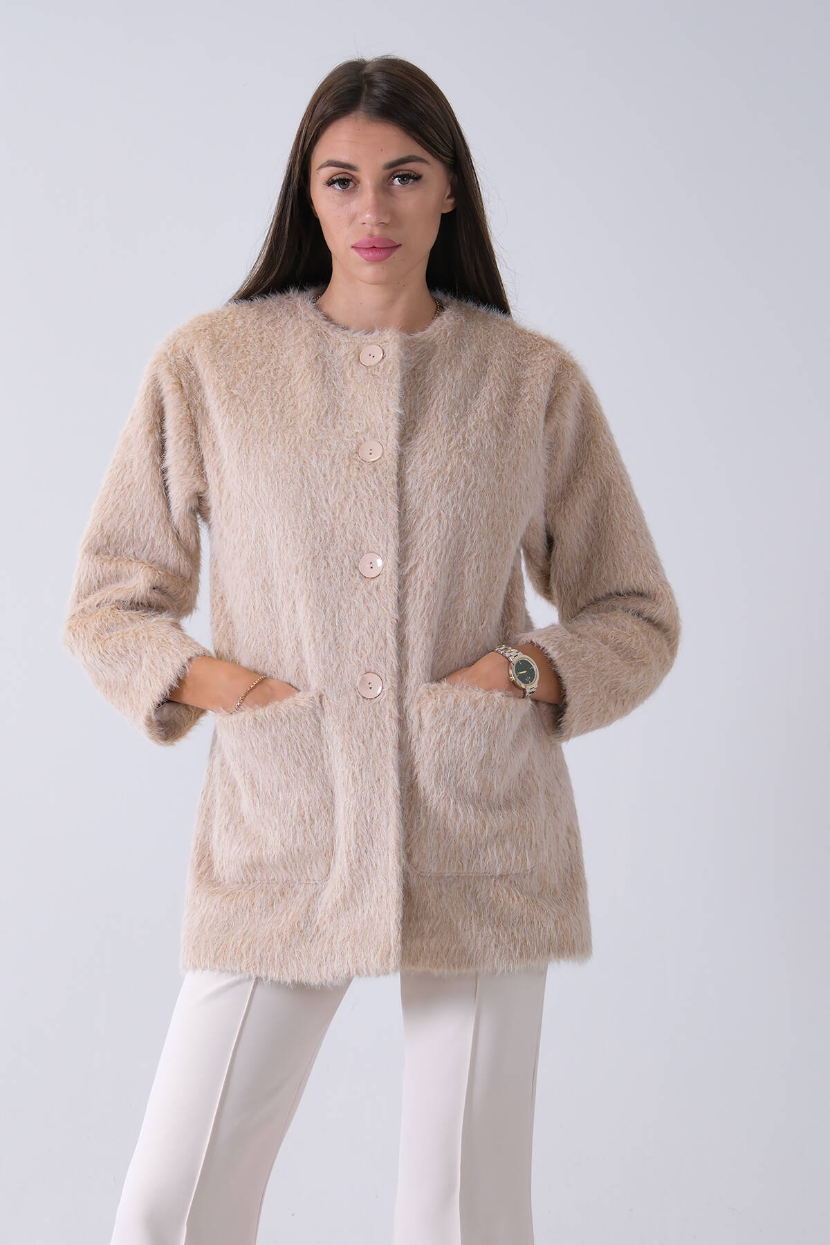 Taş Önü 4 Düğme Kapamalı Çift Cepli Kuşaklı Kap 940140187.50 - Ardanewline