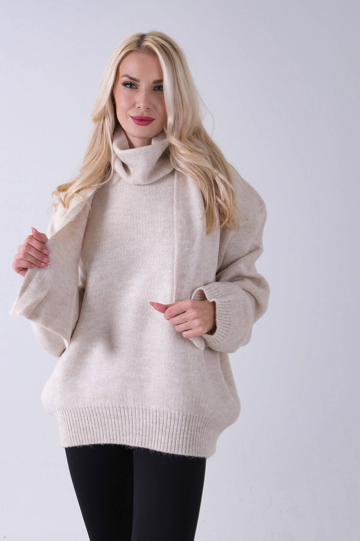 Taş Şal Aksesuarlı Bisiklet Yaka Triko Kazak 46892633.50 - Ardanewline