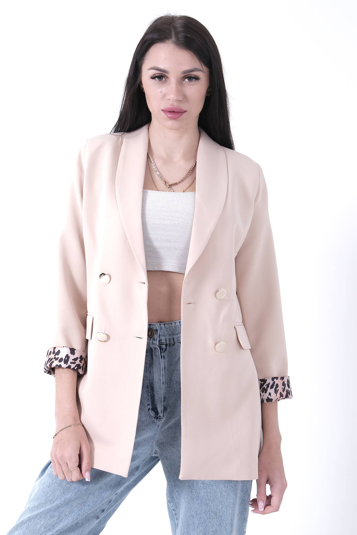 Taş Şal Yaka Leopar Astarlı Kruvaze Ceket 39711561.50 - Ardanewline