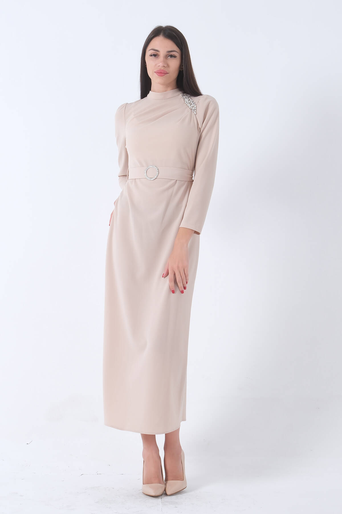 Taş Taş Aksesuarlı Belden Kuşaklı Elbise 4673001.50 - Ardanewline