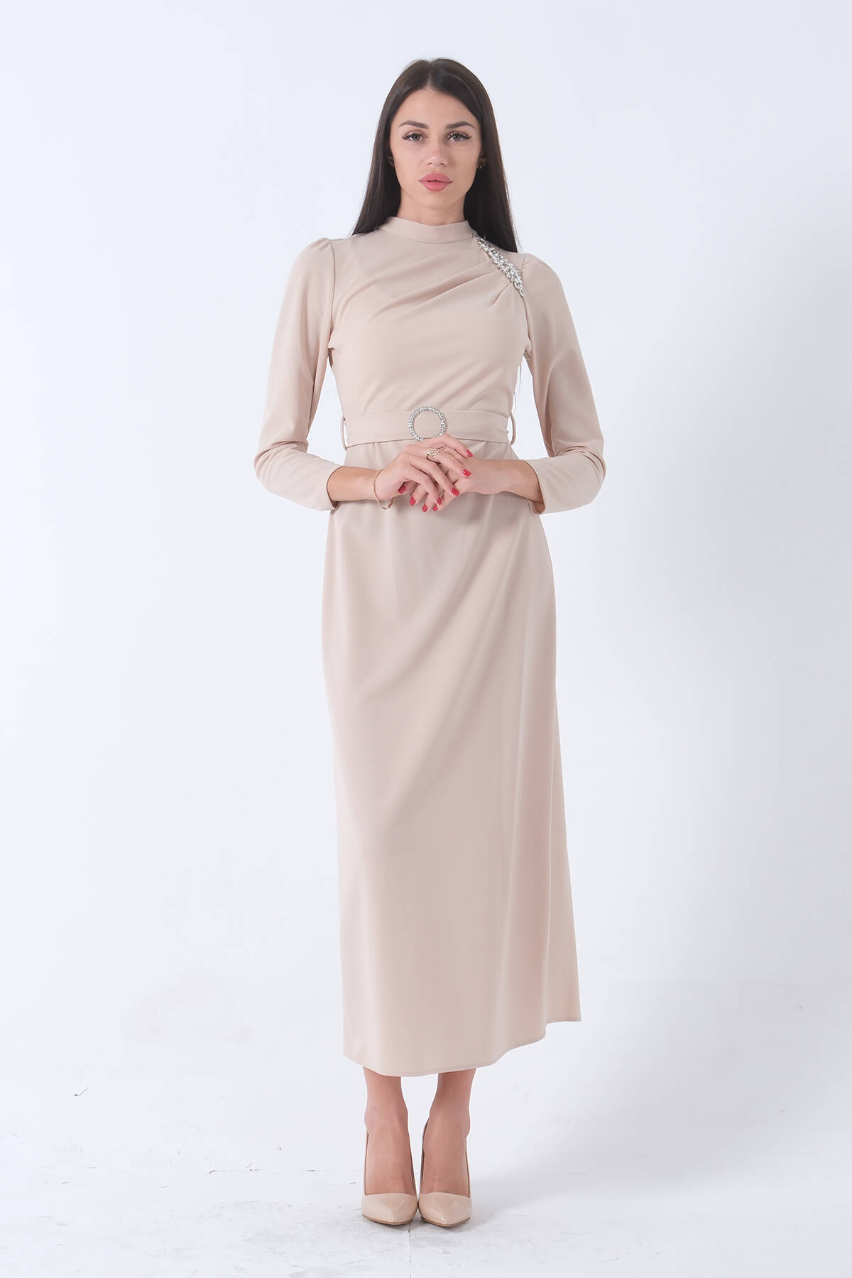 Taş Taş Aksesuarlı Belden Kuşaklı Elbise 4673001.50 - Ardanewline (1)