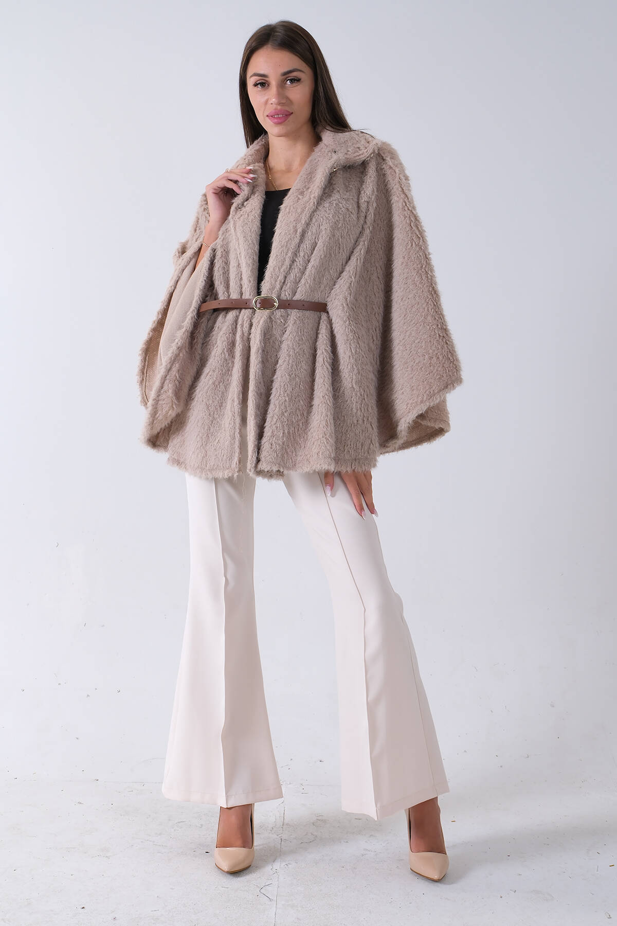 Taş Tek Düğme Kapamalı Kemerli Yün Peluş Ceket 940140183.50 - Ardanewline