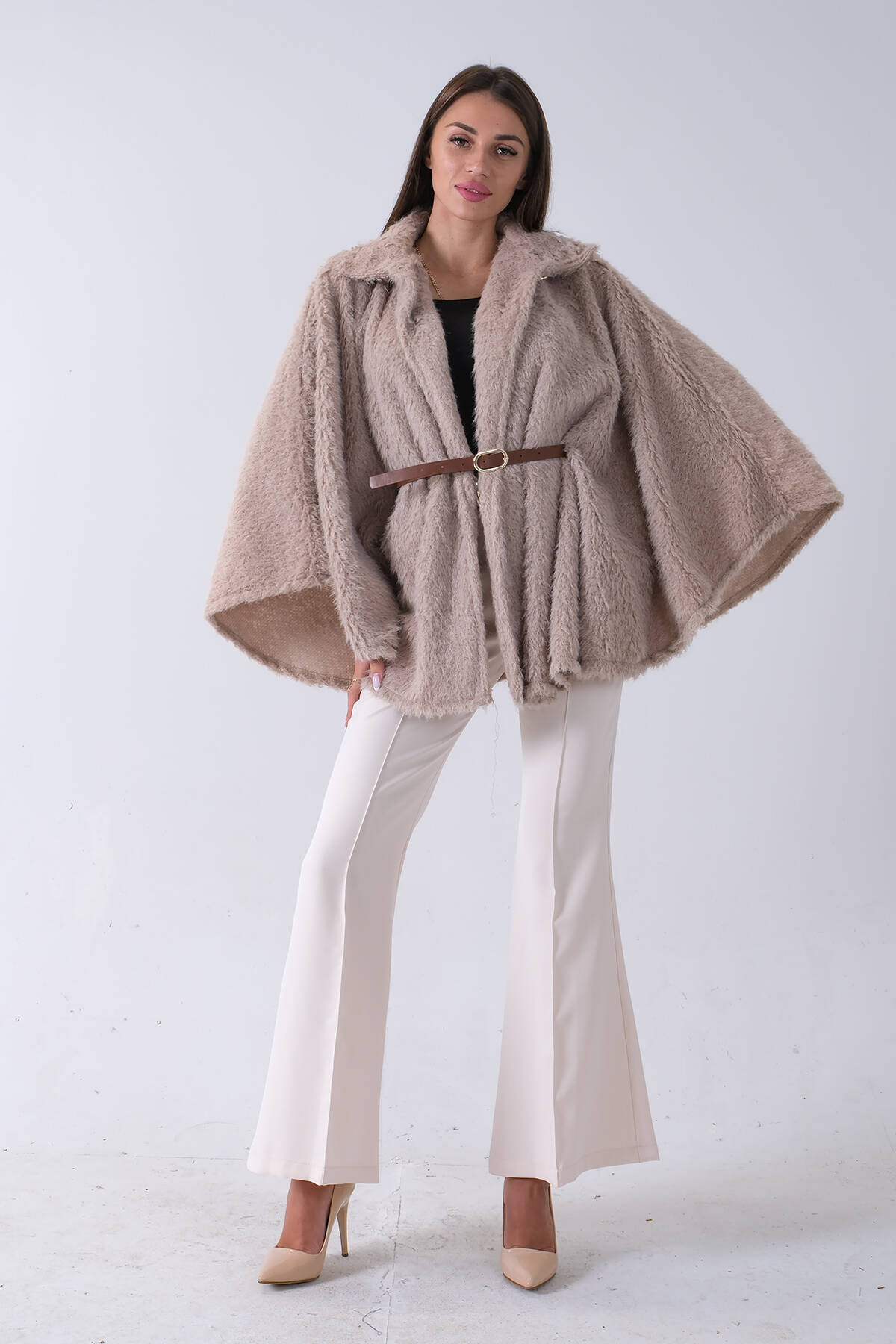 Taş Tek Düğme Kapamalı Kemerli Yün Peluş Ceket 940140183.50 - Ardanewline (1)