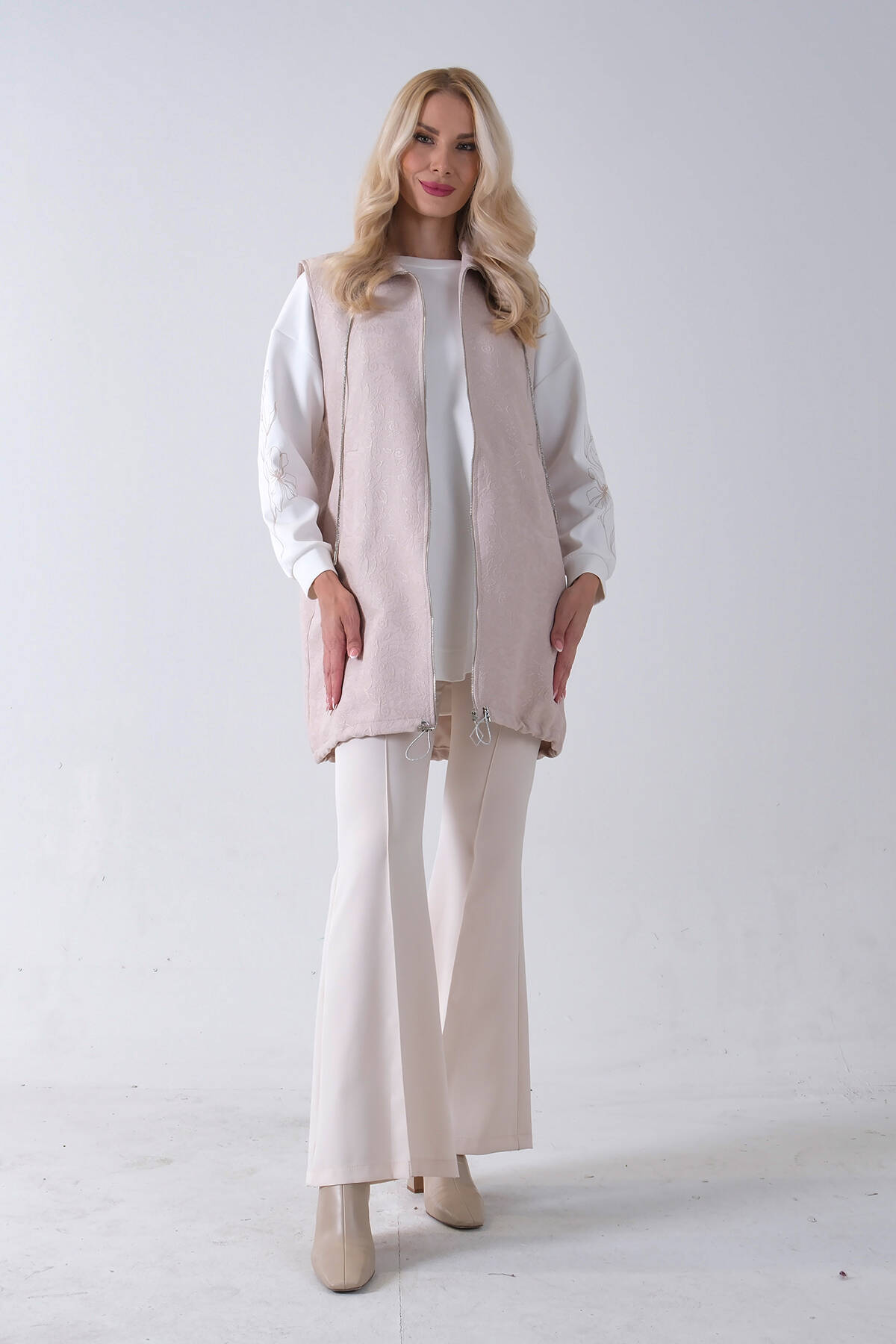 Taş Tunik Kolu Çiçek Desenli Yelekli 2'li Takım 940120274.50 - Ardanewline