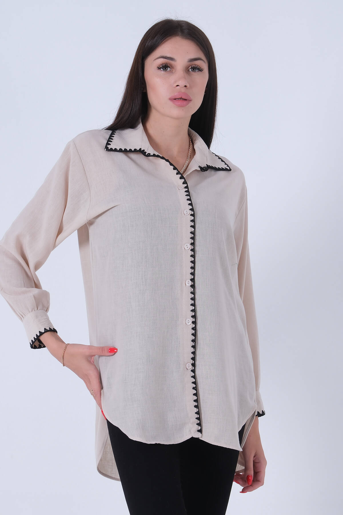 Taş Yaka Manşet Ön Pat Nakış Detaylı Tunik 3972952.50 - Ardanewline (1)