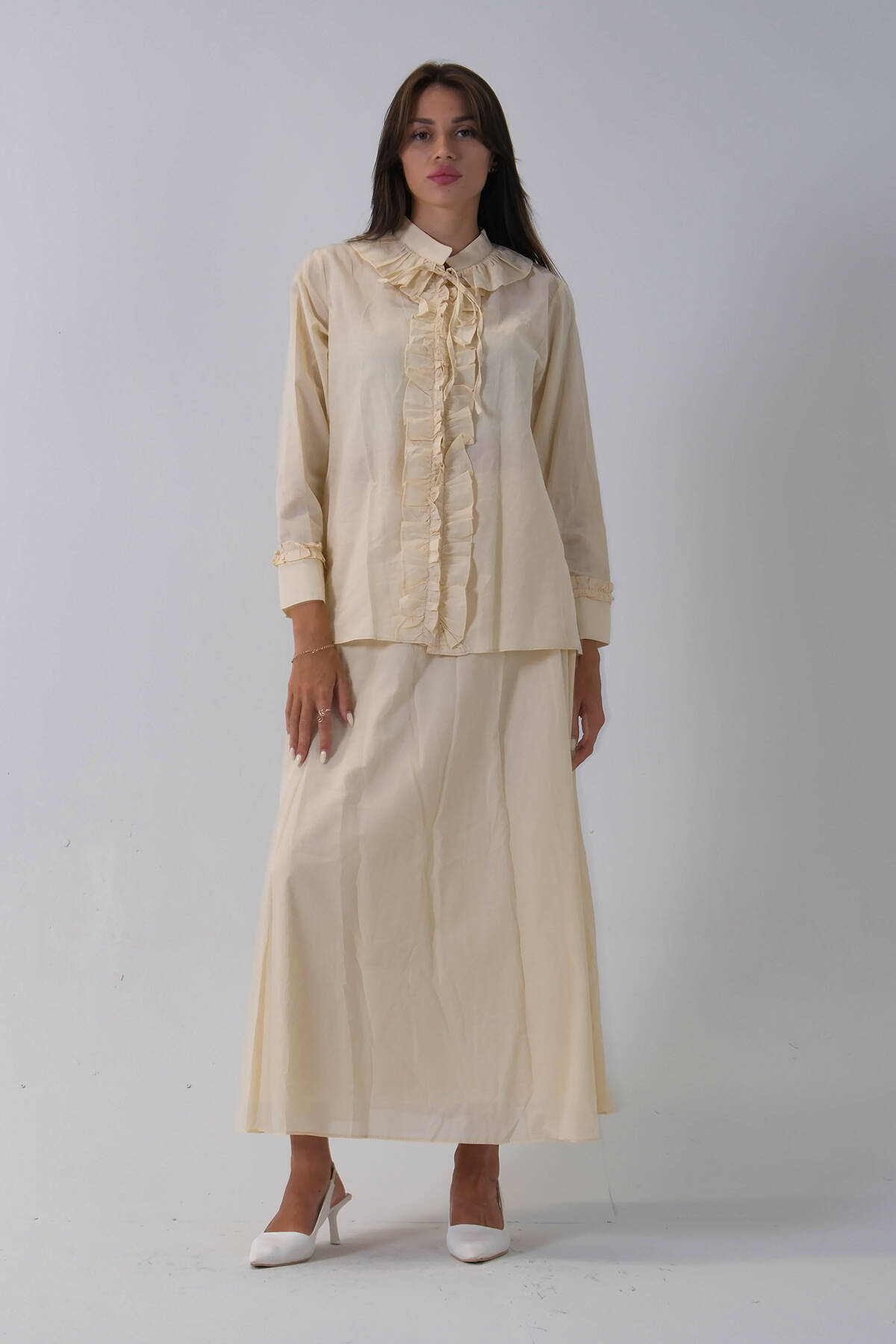 Taş Yaka ve Bilek Fırfır Detaylı Etekli Takım 4592246.50 - Ardanewline (1)