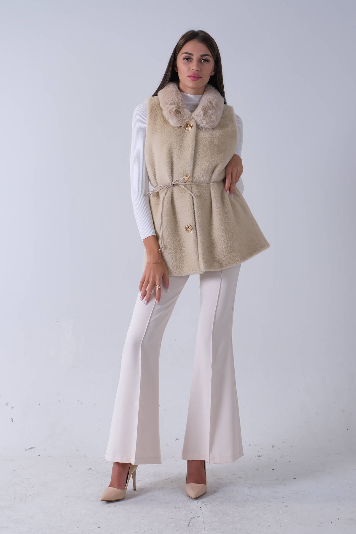 Taş Yakası Peluşlu Tek Düğme Kapamalı Yelek 4579035.50 - Ardanewline (1)