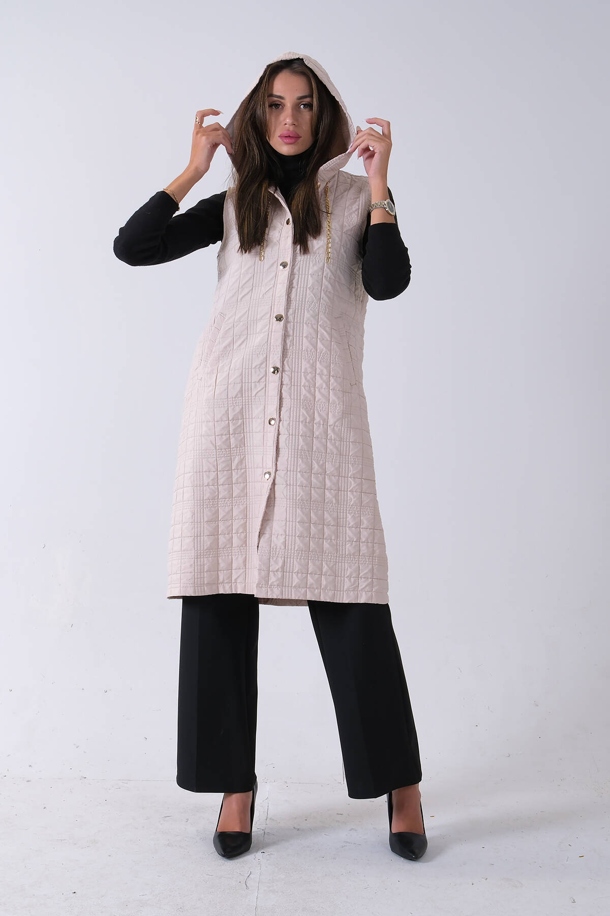 Taş Zincir Detaylı Fleto Cepli Kapitone Yelek 31070195.50 - Ardanewline