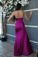 Violet Straplez Drape Detaylı Yırtmaçlı Saten Kumaş Abiye Elbise 1607209.273 - 6