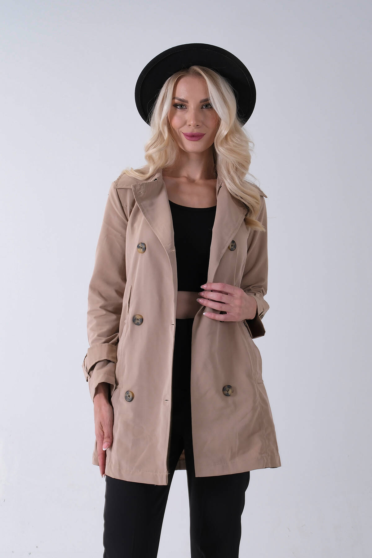 Vizon Bilek ve Omuz Apolet Detaylı Kemerli Düğme Kapamalı Trenç 4200829.34 - Ardanewline (1)