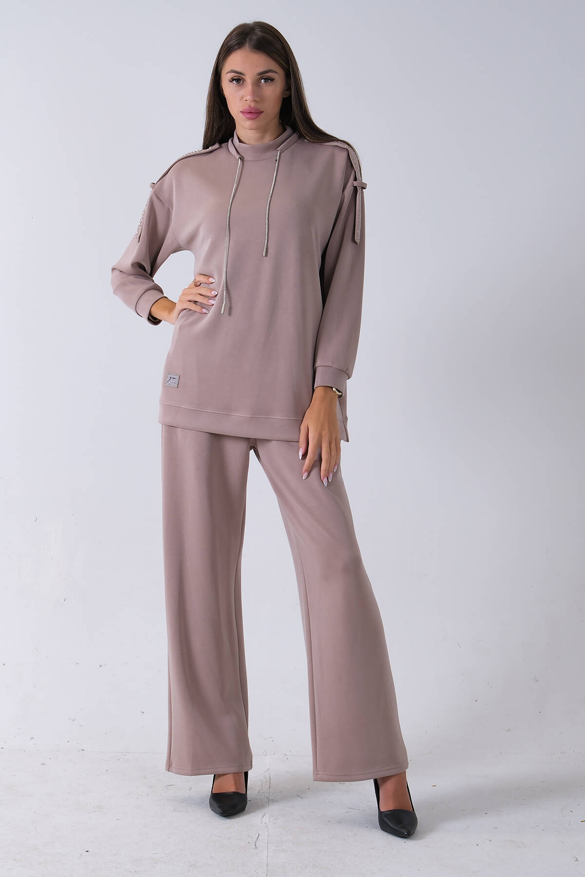 Vizon Omuz Apolet Detaylı Yakası İpli Tunik Pantolonlu Takım 4577281.34 - Ardanewline