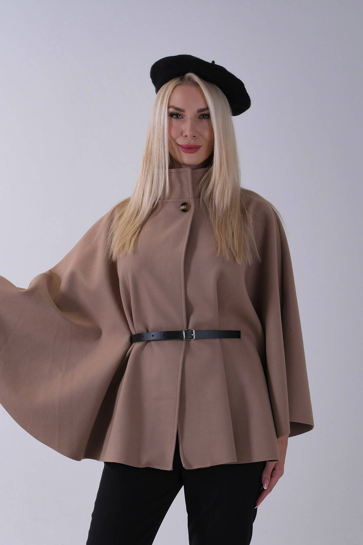 Vizon Önü Tek Düğme Kapamalı Kemer Detaylı Panço 47122713.34 - Ardanewline (1)