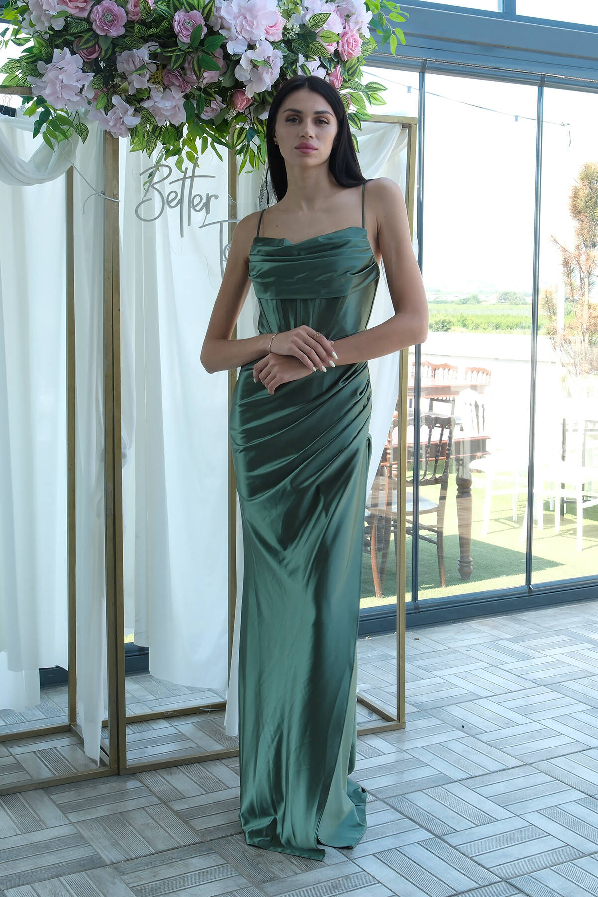 Yeşil Sırtı Bağlamalı Yırtmaçlı Abiye 4522018.07 - Ardanewline