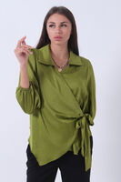 Yeşil Yandan Bağlama Detaylı Bluz Gömlek 41620075.07 - 3