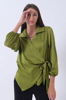 Yeşil Yandan Bağlama Detaylı Bluz Gömlek 41620075.07 - 4