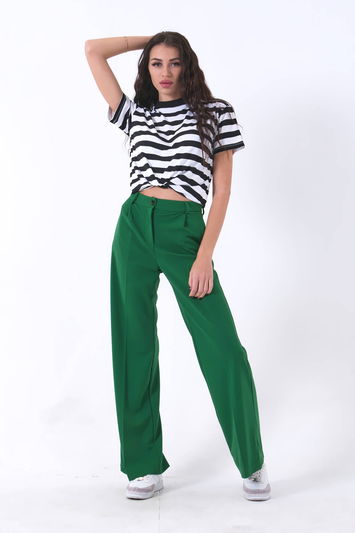 Yeşil Yüksek Bel Pileli Palazzo Pantolon 0102066.07 - Ardanewline