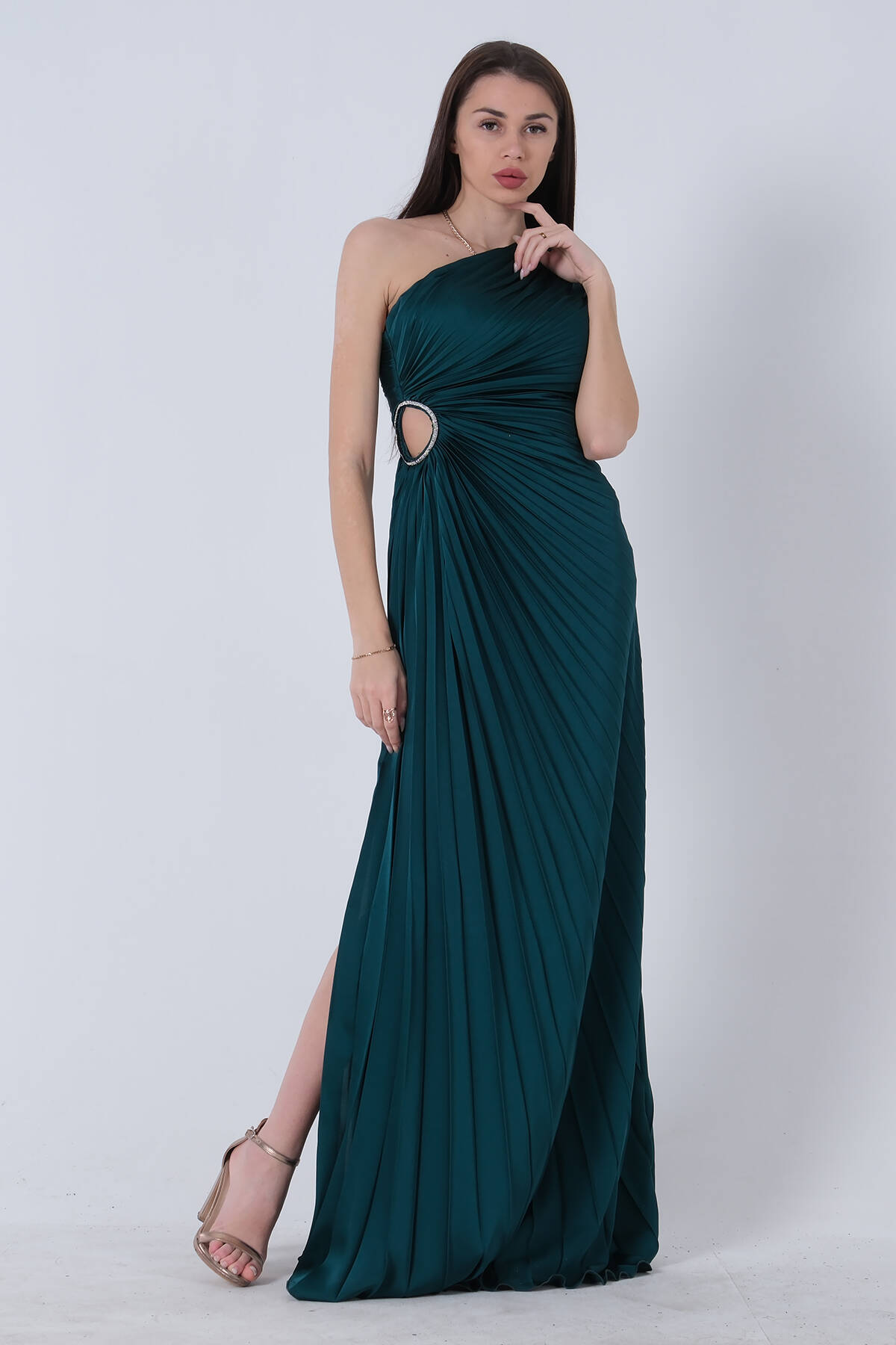 Zümrüt Bel Dekolteli Taş İşlemeli Abiye Elbise 4521014.123 - Ardanewline