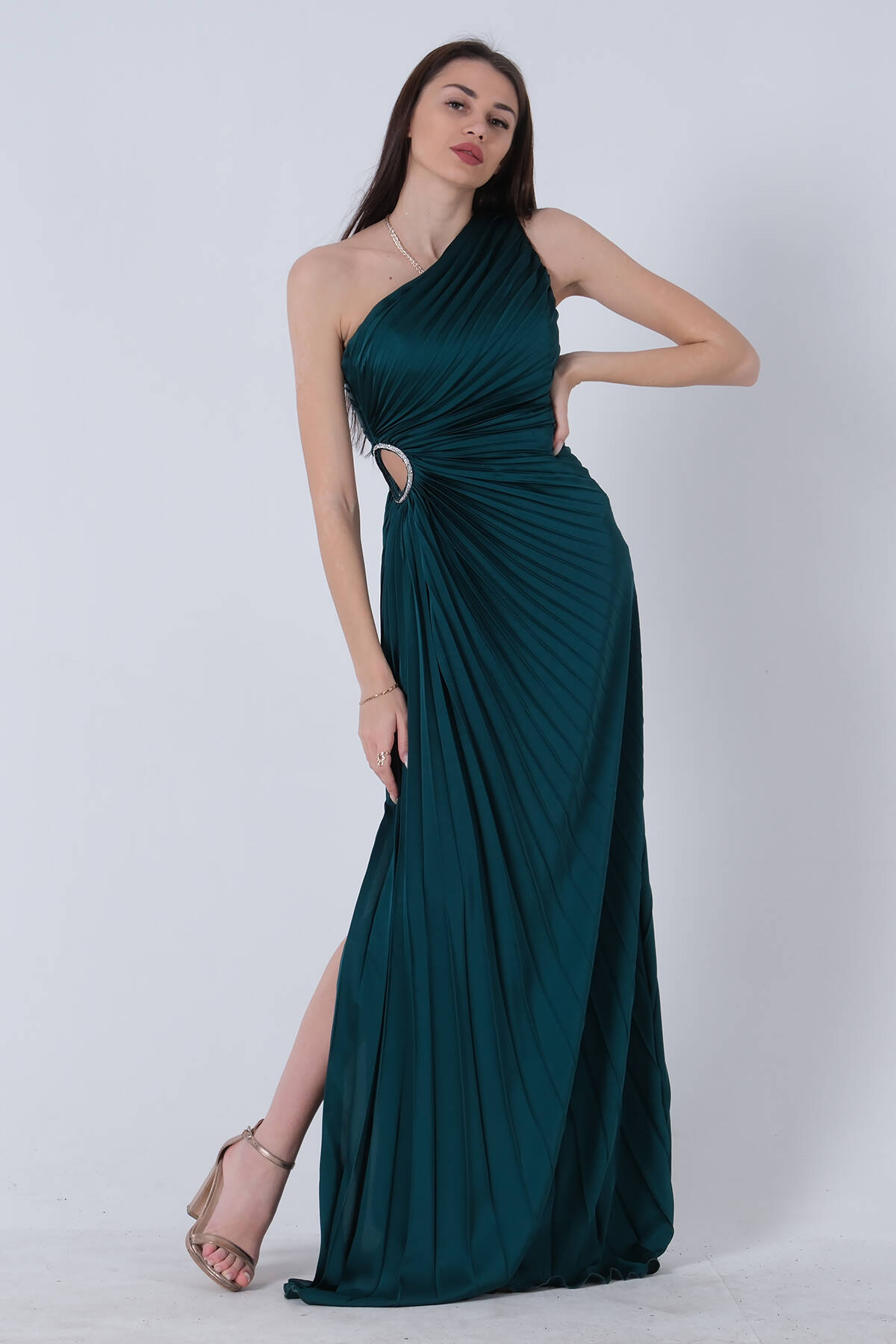 Zümrüt Bel Dekolteli Taş İşlemeli Abiye Elbise 4521014.123 - Ardanewline (1)