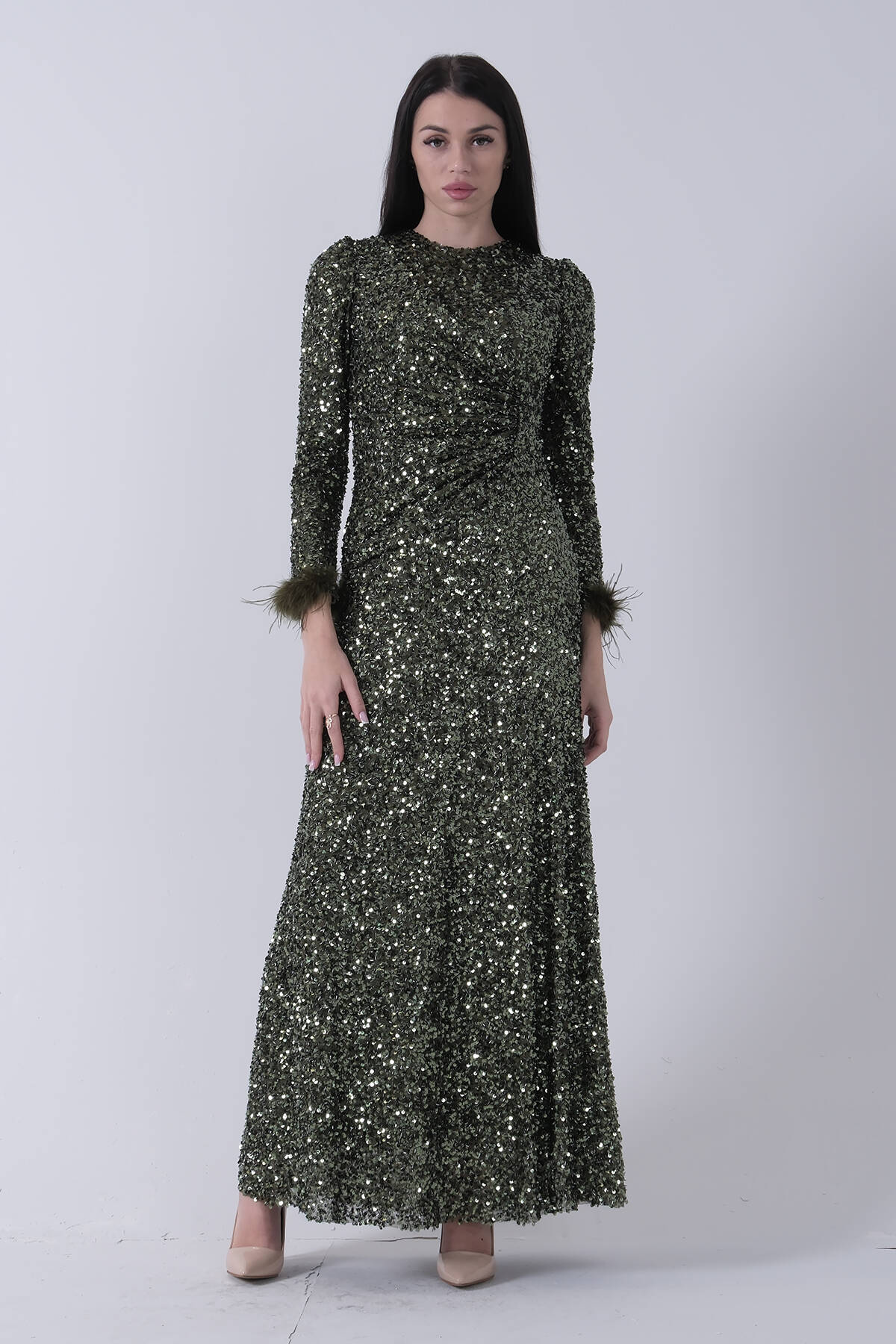 Zümrüt Bilek Ucu Tüylü Pul Payetli Tesettür Abiye 6502496.123 - Ardanewline (1)