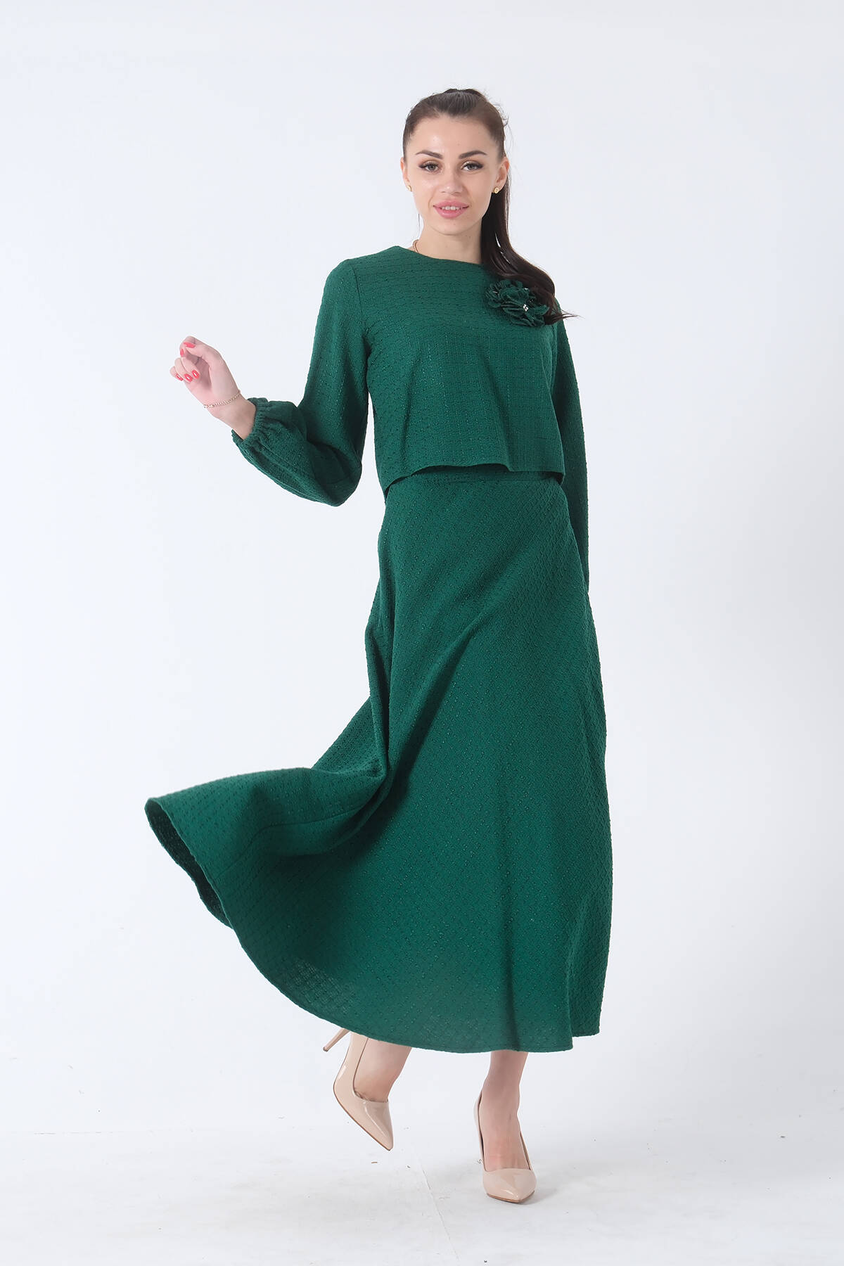 Zümrüt Çiçek Detaylı Tüvit Etekli Takım 4592074.123 - Ardanewline