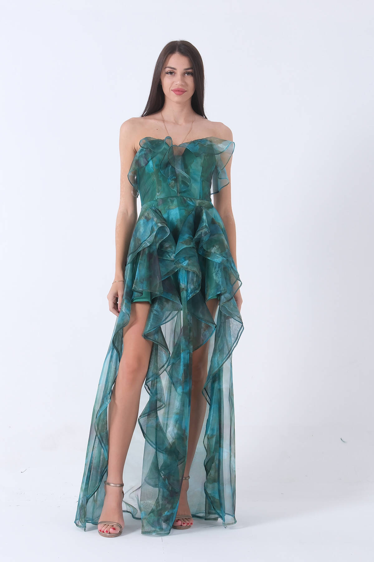 Zümrüt Fırfırlı Tül Şifon Abiye Elbise 0802000.123 - Ardanewline (1)