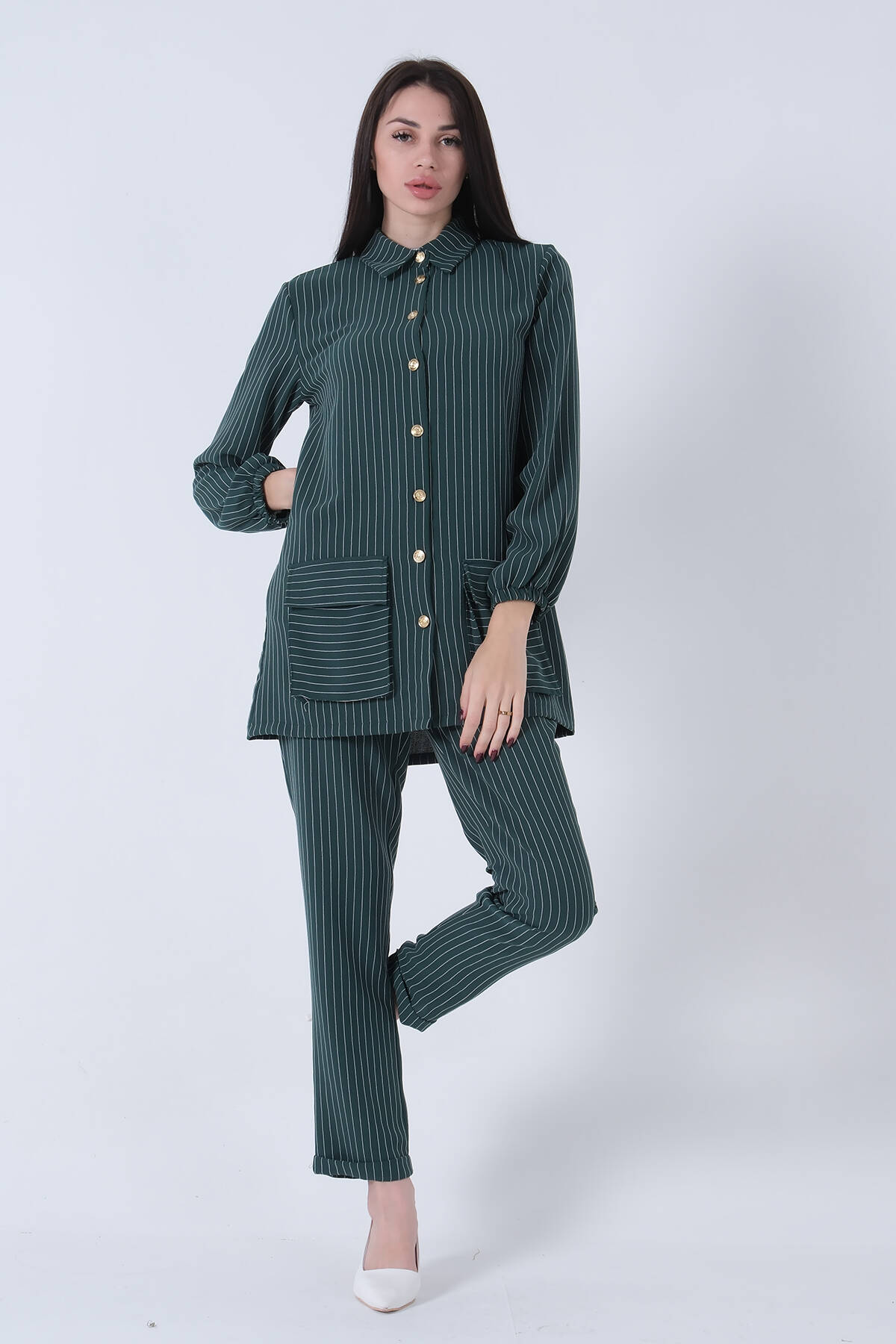 Zümrüt Gold Düğmeli Çizgili Cepli Pantolonlu Takım 0801415.123 - Ardanewline