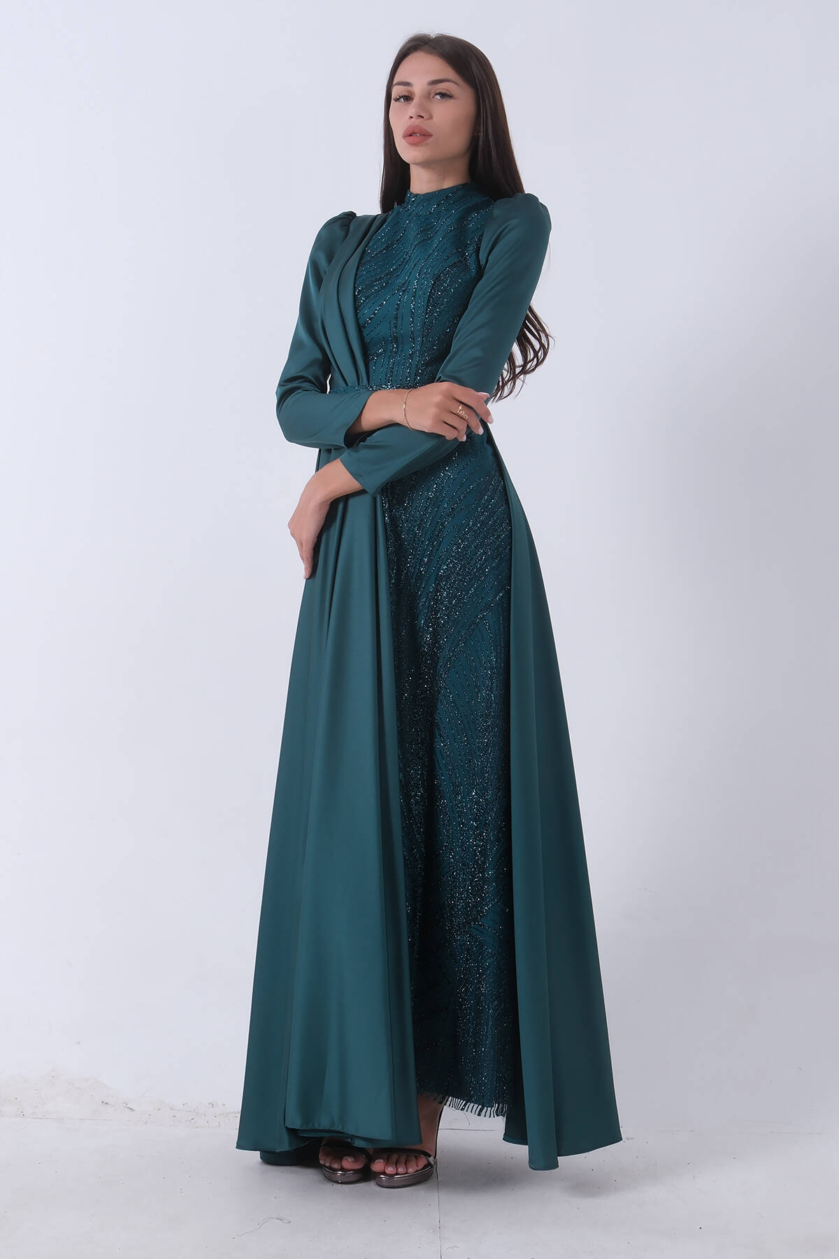 Zümrüt İç Kısmı Simli Saten Abiye 6502431.123 - Ardanewline (1)