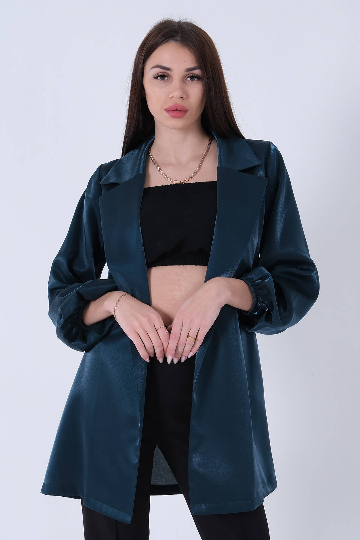 Zümrüt Kolları Volanlı Monoray Saten Ceket 31050689.123 - Ardanewline