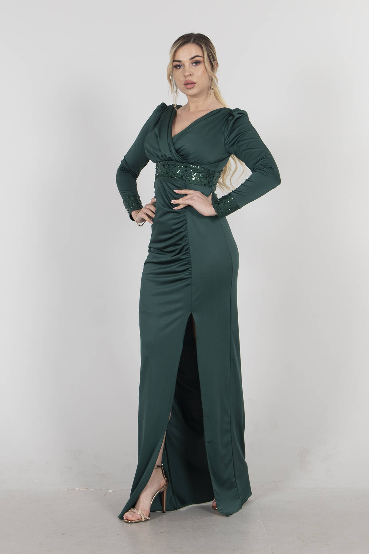 Zümrüt Kruvaze Yaka Boncuk İşlemeli Abiye 1302142.123 - Ardanewline (1)