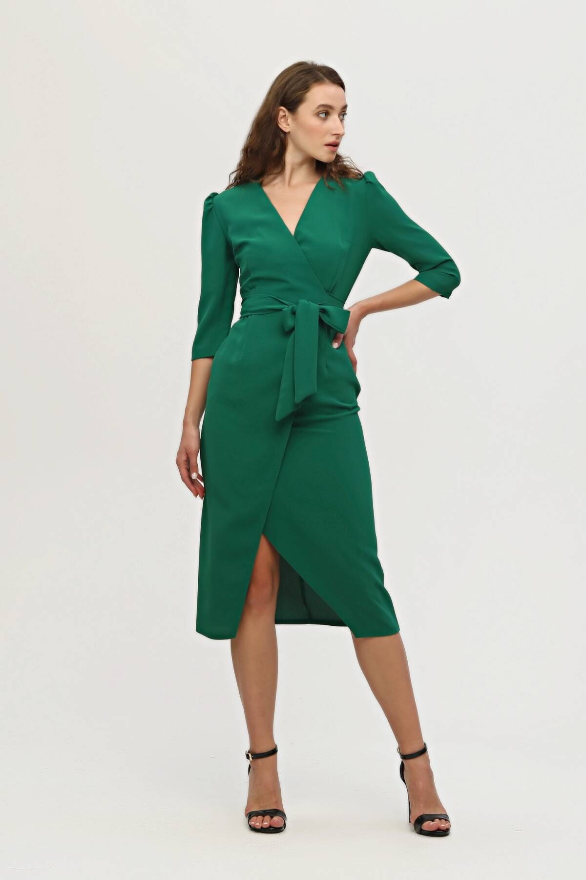 Zümrüt Kruvaze Yaka Midi Boy Krep Elbise 0104010.123 - Ardanewline