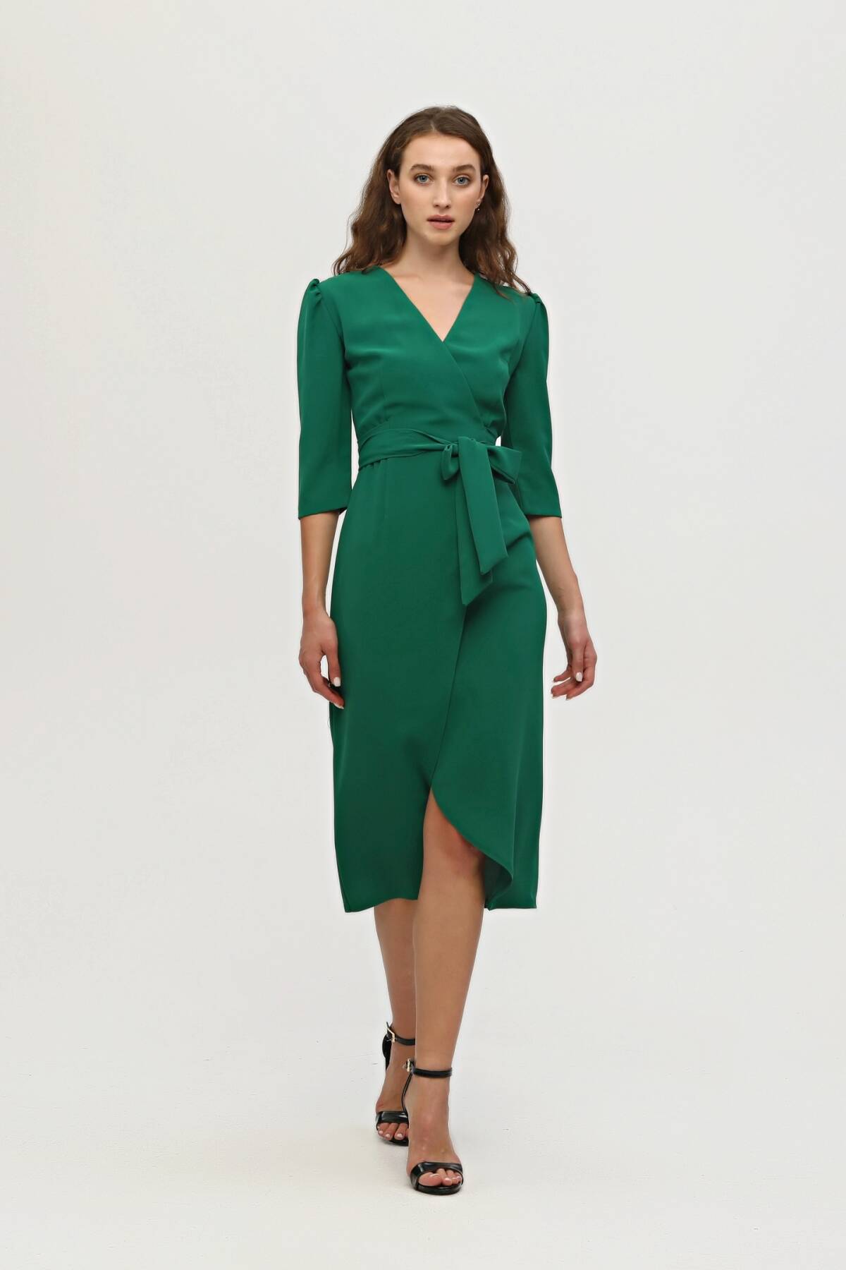 Zümrüt Kruvaze Yaka Midi Boy Krep Elbise 0104010.123 - Ardanewline (1)