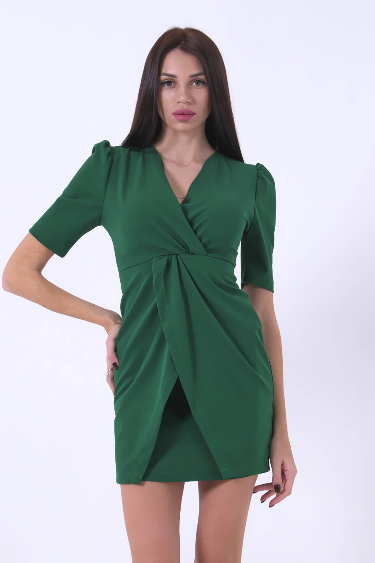 Zümrüt Kuvaze Yaka Önü Çapraz Detaylı Elbise 0104023.123 - Ardanewline (1)