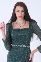 Zümrüt Taş İşlemeli Balık Abiye Elbise 9705141.123 - 6