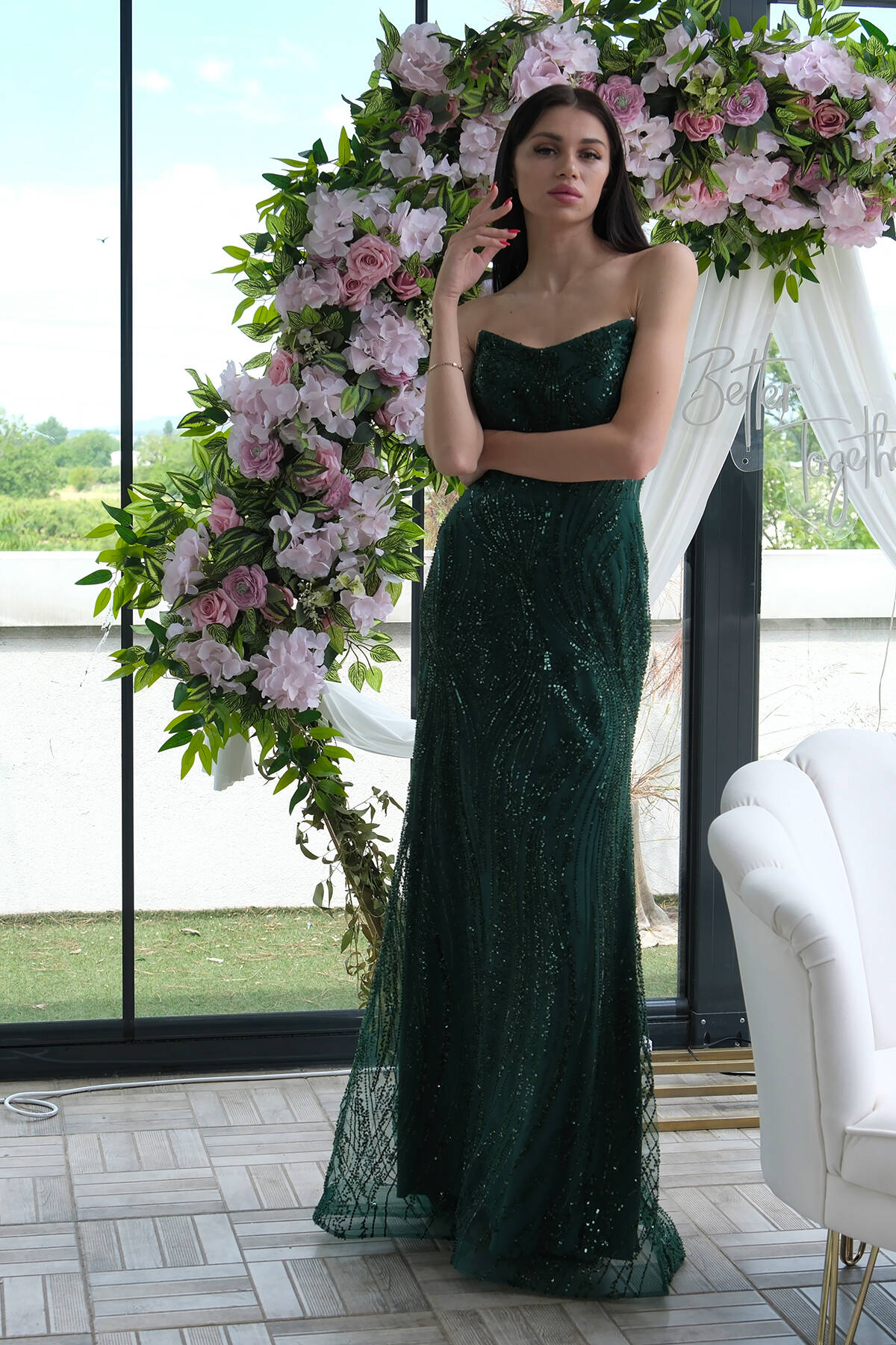 Zümrüt Taş İşlemeli Uzun Balık Abiye 0801056.123 - Ardanewline